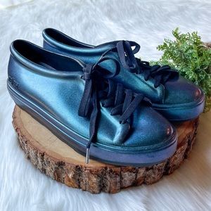 Melissa Be Shine Lace Up Sneakers Sparkly Iridescent Blue Shoe 8
